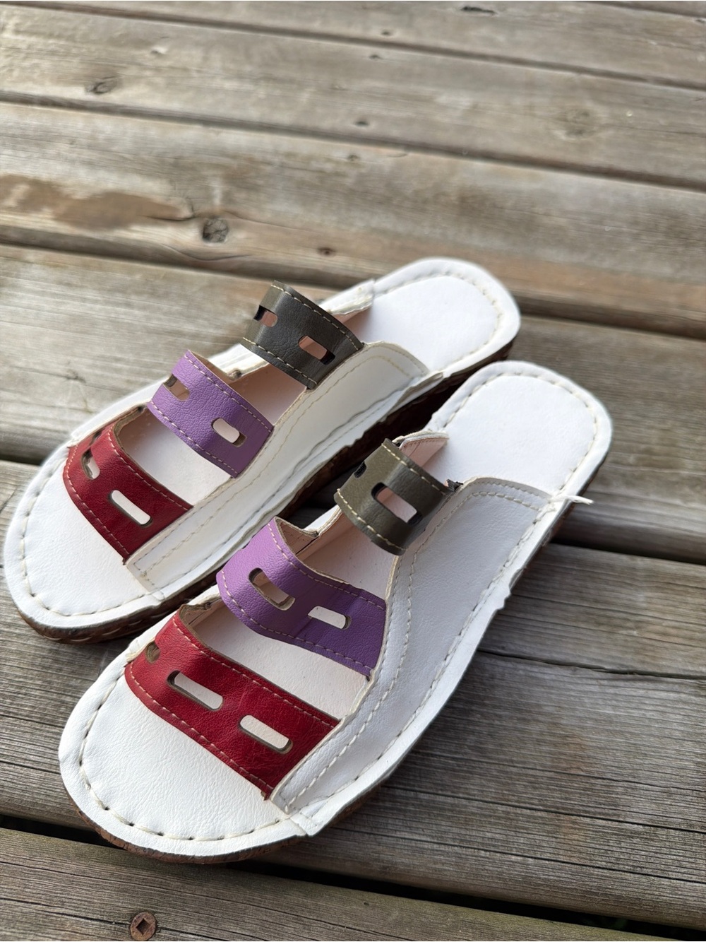 Women’s Multicolor Strappy Platform Sandals White Cork-Style Wedge Summer